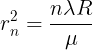 \large r_{n}^{2}=\frac{n \lambda R}{\mu}